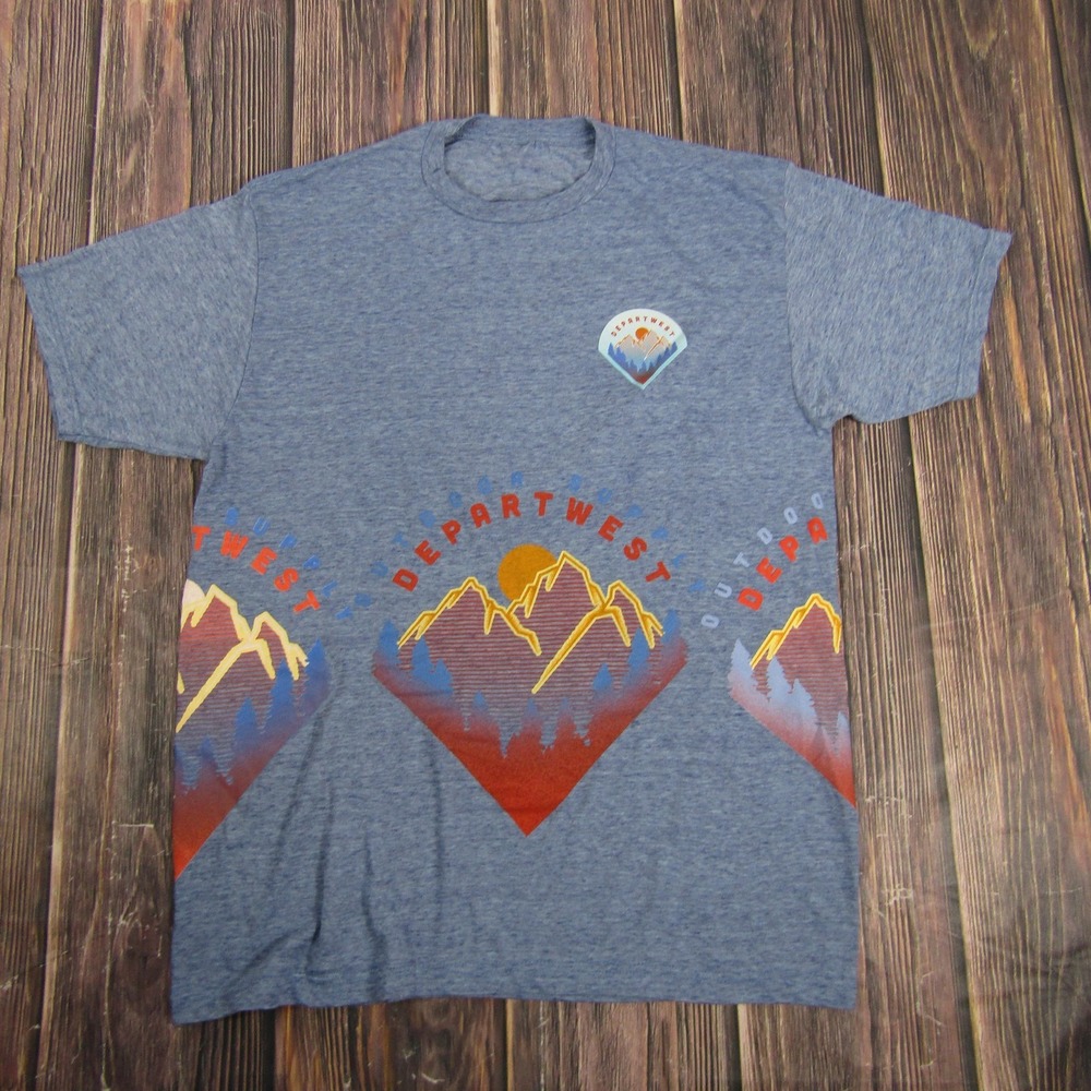 Departwest Shirt Mens Large Blue Heather Outdoor Mountain Graphic T-Shirt‎ Tee